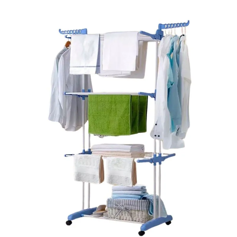 Varal de roupa chão 3 andares resistente portatil dobravel 4 rodas torre retratil reforçado