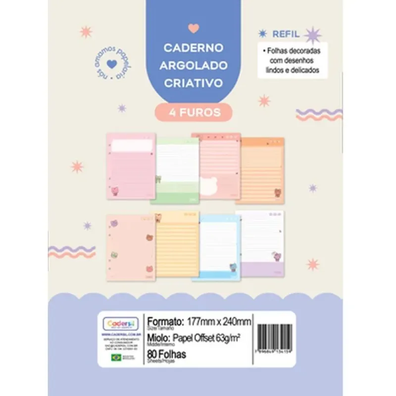 Refil para Caderno LOVVY P/ARGOLADO 63G.80FLS.