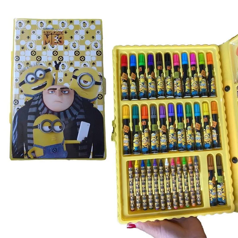 Maleta Pasta Estojo Escolar Minions Gru 80 Peças Lapis Nº1