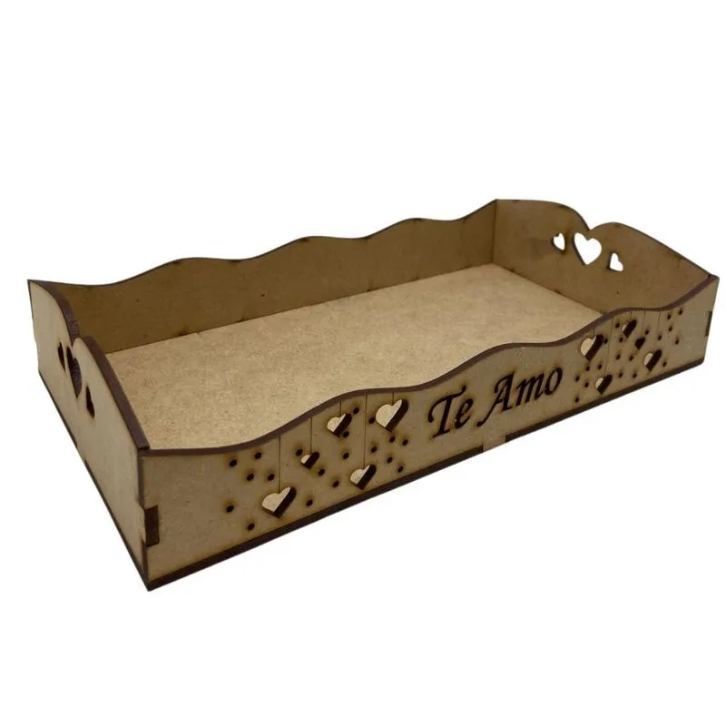 Bandeja Cesto Trabalhada Coração 25x17x6 Mdf