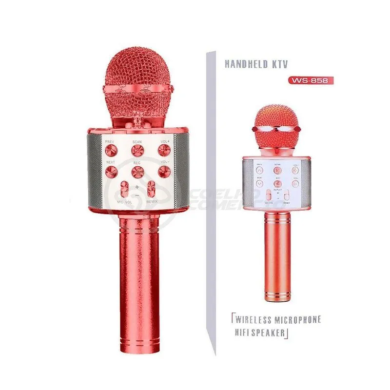 Microfone Bluetooth WS-858 sem Fio com Caixa de Som Embutida Recarregável Rosê Wster