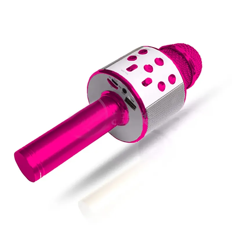 Microfone Bluetooth wster WS-858 Sem Fio Karaokê Regarregável Alto-falante Mini Karaokê - Rosa