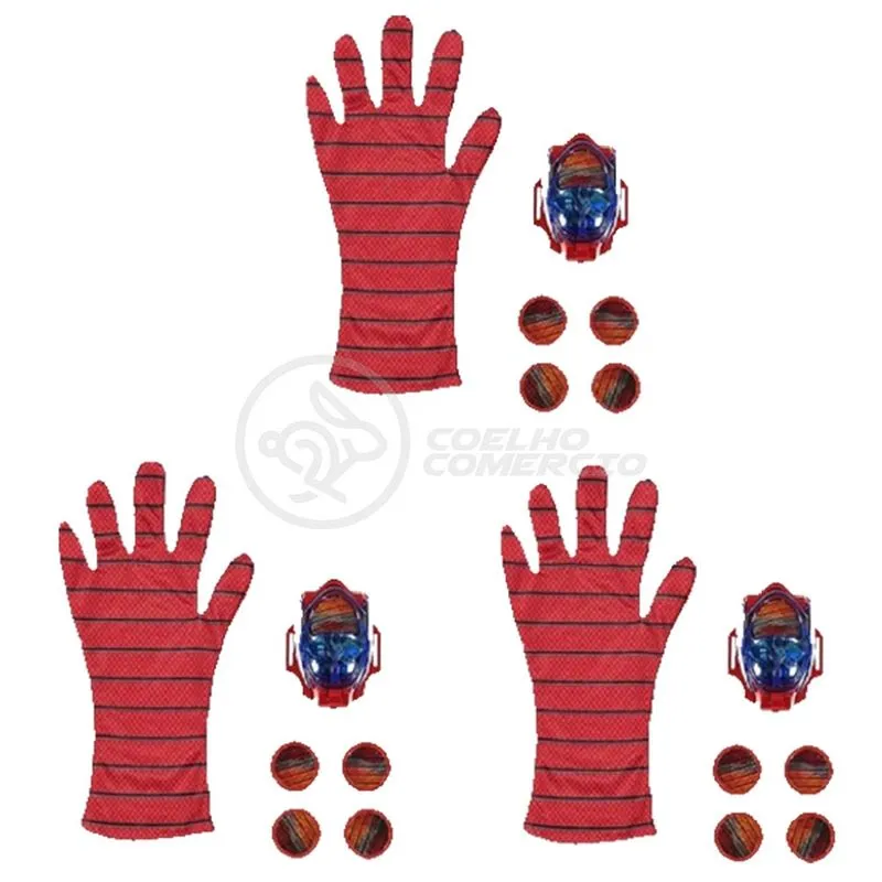 Kit 3 Luvas Brinquedo Infantil Lança Disco Homem Aranha com Som e Luz Herói Marvel Vingadores Dispencer