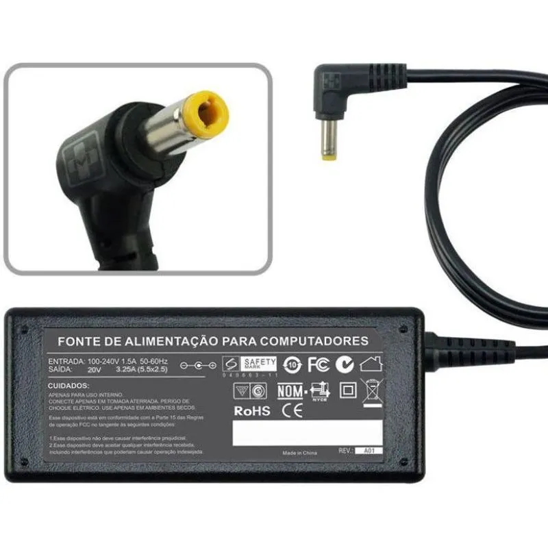 Fonte Carregador Para Lenovo G460 Z360 20v 3,25a 65w 482
