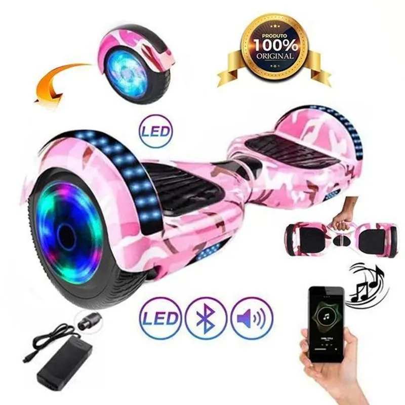 Hoverboard Elétrico Hoverboard Overboard Skate Elétrico Led Rosa Camuflado N27 Com Sistema