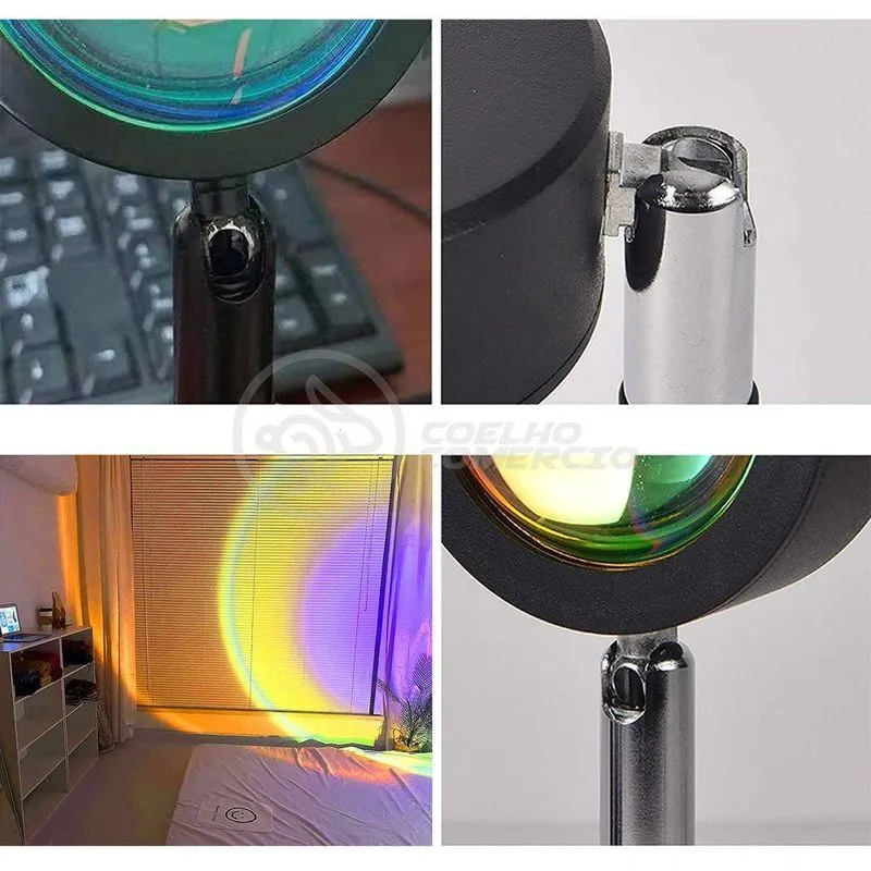 Luminária Projetor Smart Tech Mini Ring Light Sunset Sol Para Efeito Pôr Do Sol Usb 5v 5w Amarelo