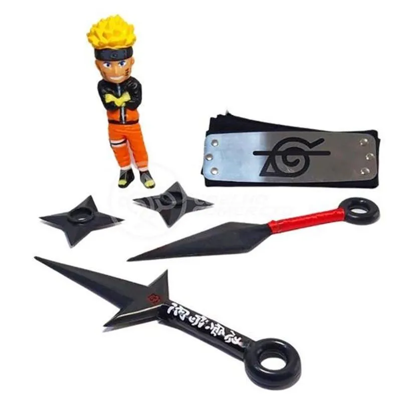 Kit Boneco Action Figure Uzumaki Naruto Shippuden com Bandana Itachi, 2 Kunai e 2 Shuriken Tiktoys Kit Boneco Action Figure Uzumaki Naruto Shippuden com Bandana e Acessórios Ninja Tiktoys