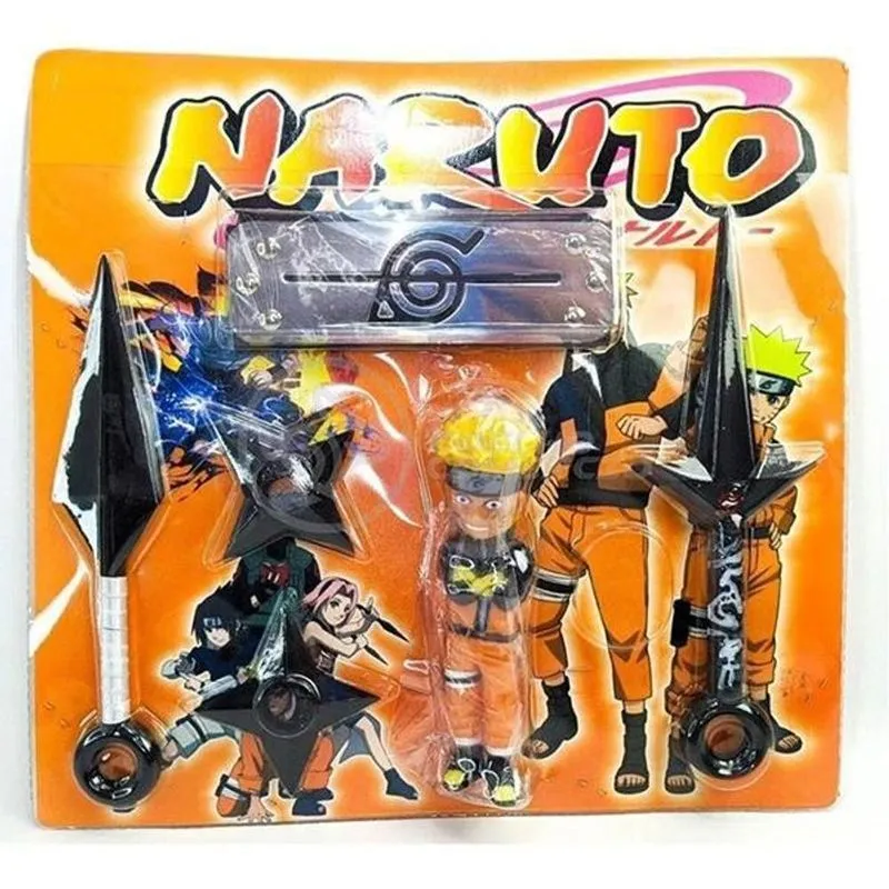 Kit Boneco Action Figure Uzumaki Naruto Shippuden com Bandana Itachi, 2 Kunai e 2 Shuriken Tiktoys Kit Boneco Action Figure Uzumaki Naruto Shippuden com Bandana e Kunai Tiktoys