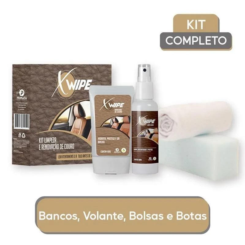 Kit Limpar Hidratar Couro XWipe Banco Auto Bolsa Bota