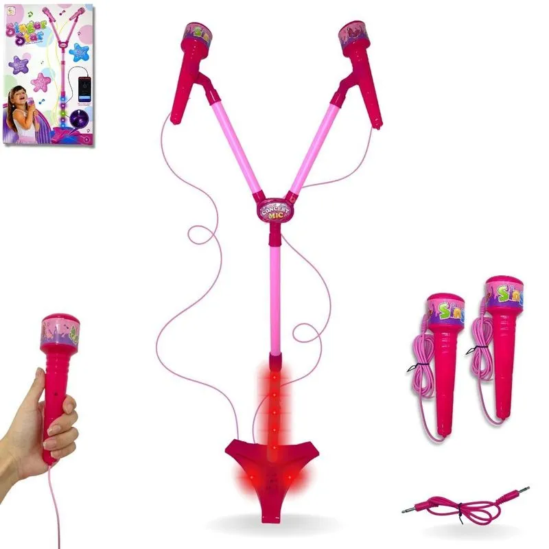 Microfone Infantil Duplo C/ Pedestal - Celular, Amplificador