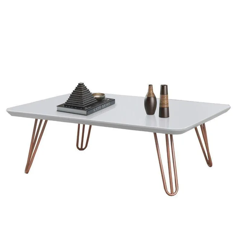 Mesa De Centro Branco Com Pés De Metal Cobre 40x70 Cm