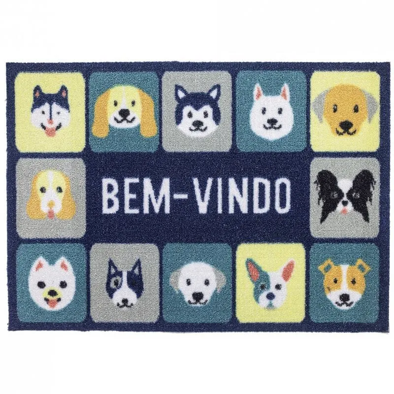 Tapete de Porta Home UP Colorful Bella Casa 70cmx50cm Azul/Cinza
