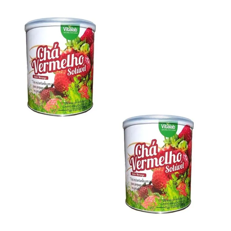 Chá Vermelho Soluvel Sabor Morango 200g Kit 2 Und