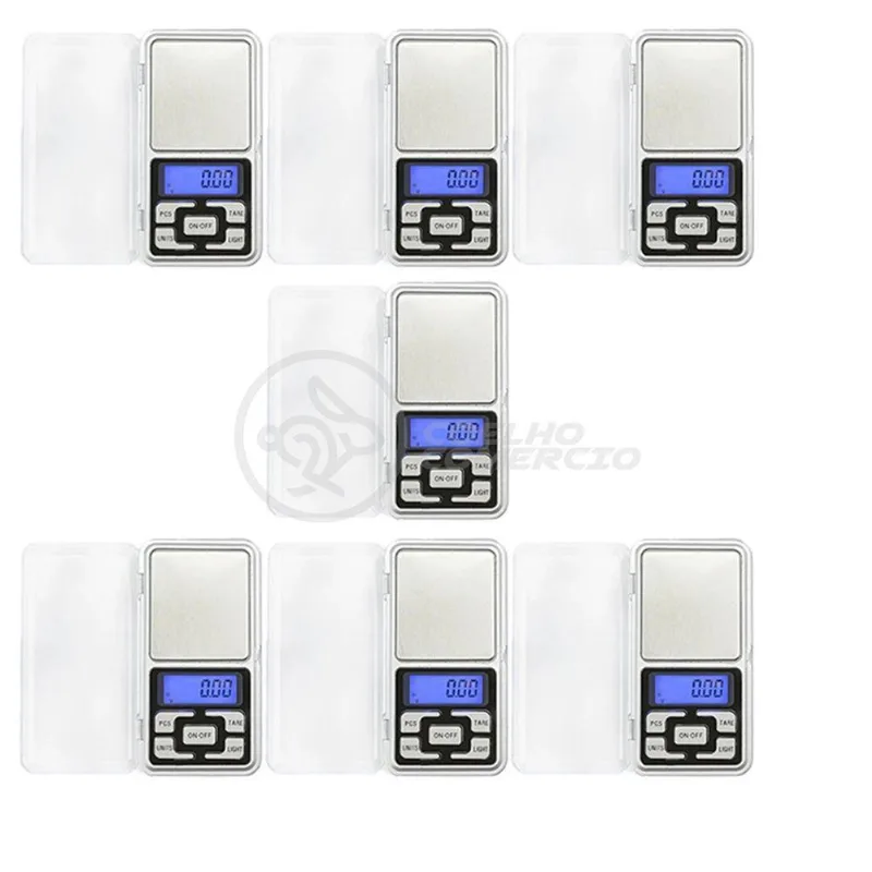 Kit 7 Mini Balanças Digitais Alta Precisão 500g prata