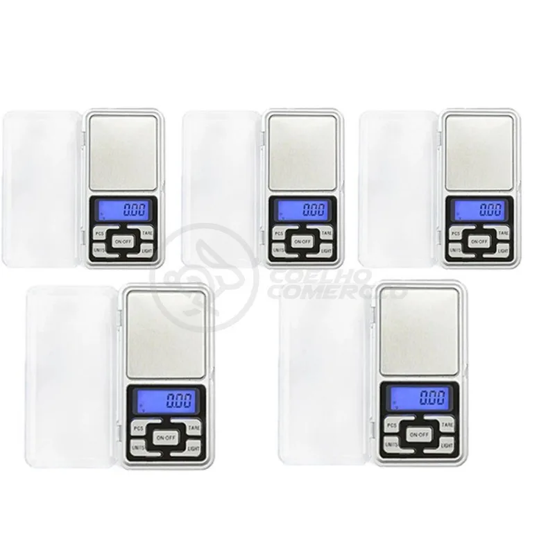 Kit 5 Mini Balanças Digitais Alta Precisão 500g prata