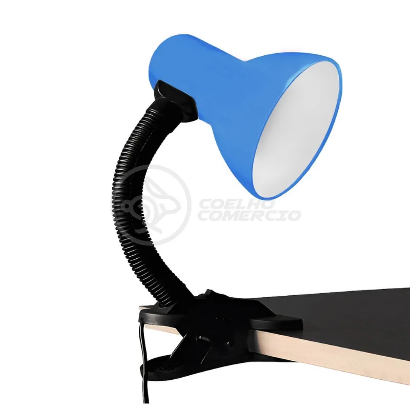 Luminária de Mesa com Garra Articulada Presilha Bivolt E27 Ideal para Leitura Azul