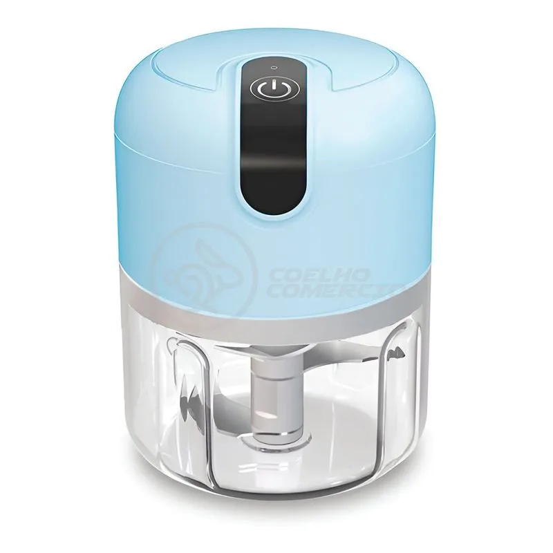 Processador Portátil de Alimentos Azul 280ml USB Tritura Alho e Pimenta com 3 Lâminas