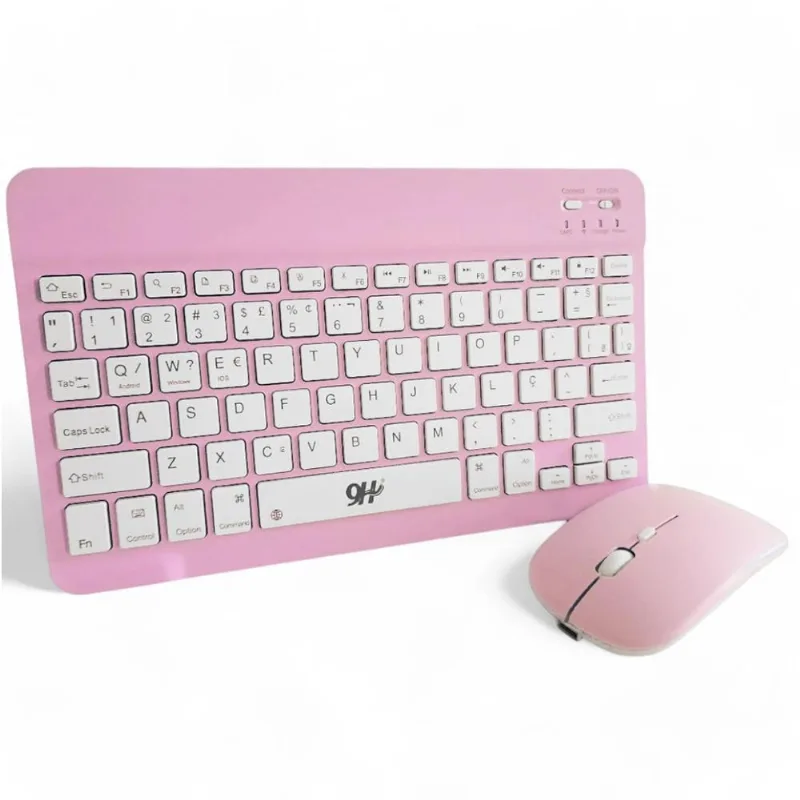 Kit Teclado E Mouse Wireless Slim A6732 Rosa Recarregável