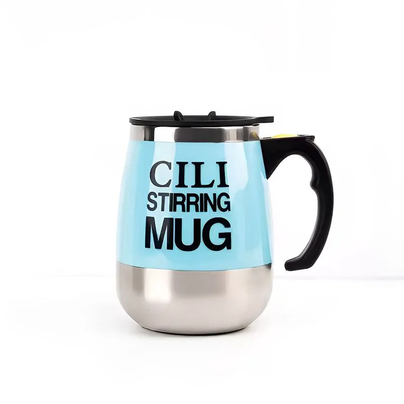 Caneca Aço Inox 400ml Stirring Mug Mixer Magnético Recarregável USB Azul Claro
