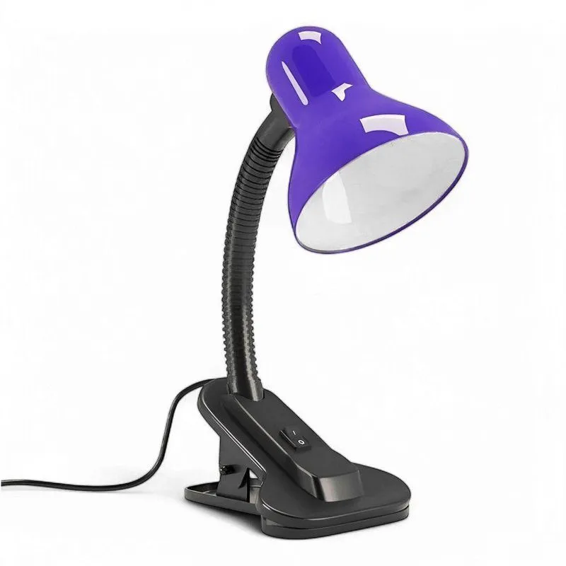 Luminária Articulada Roxa Com Garra Presilha Bivolt E27 Para Escritório E Estudo
