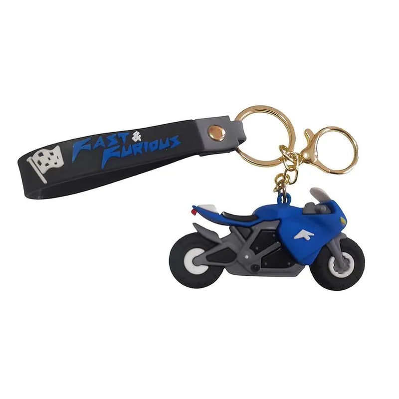 Chaveiro Moto Azul De Corrida Emborrachado Com Mosquetão 3d