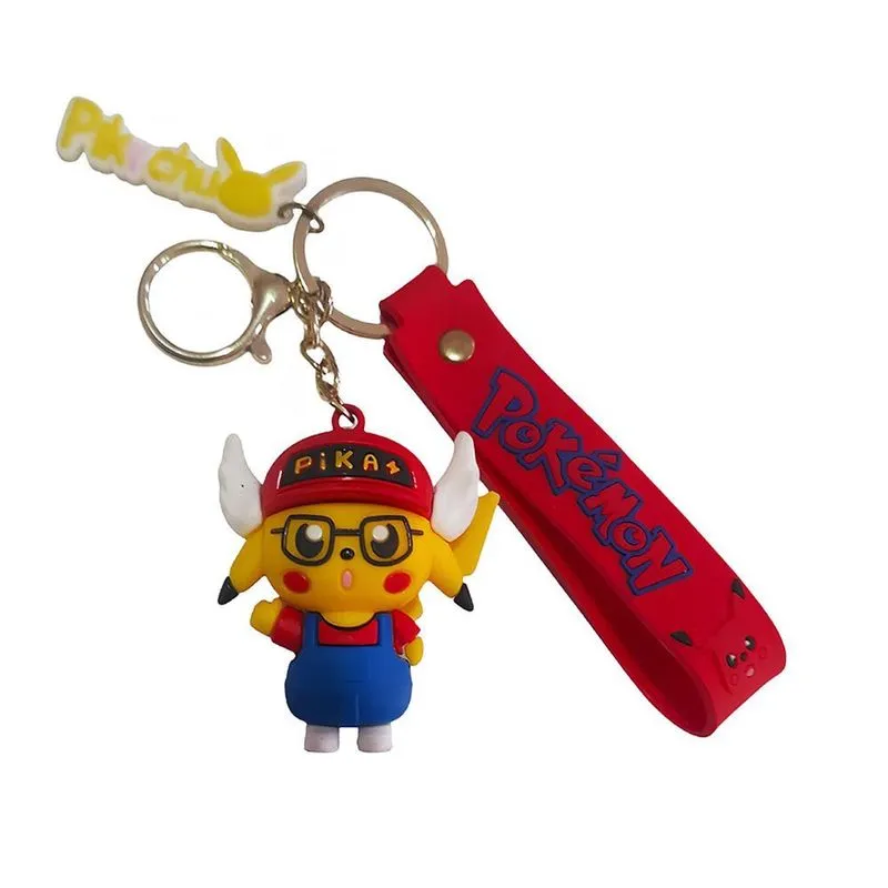 Chaveiro 3D Pikachu Vermelho com Mosquetão para Bolsa e Mochila em Silicone com Alça Temática e Pingente Aquilae Chaveiro 3D Pikachu Vermelho com Mosquetão em Silicone com Alça Temática e Pingente Extra Aquilae