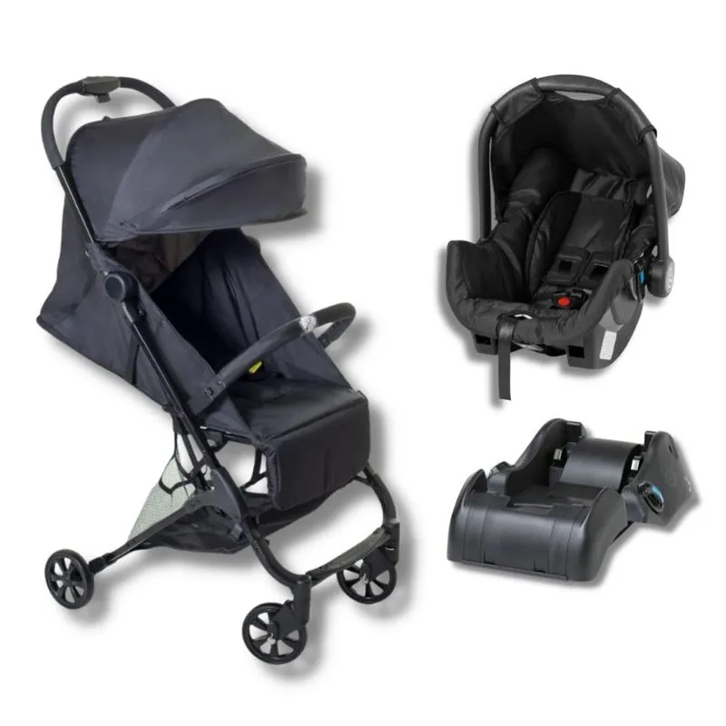 Carrinho De Bebe Bali Preto + Bebe Conforto Grid + Base - Galzerano