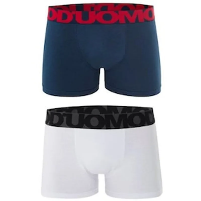 Kit Cueca Boxer Infantil D`uomo 2 Peças - Branco/Marinho