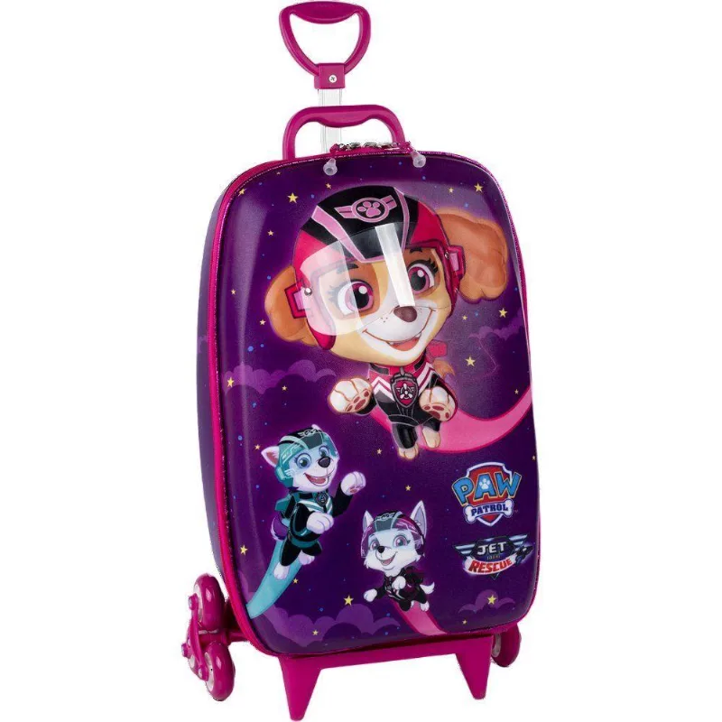 Mala Infantil 20L em Poliéster com Rodinhas 3D e Zíper Patrulha Canina 3D Roxo Max Toy