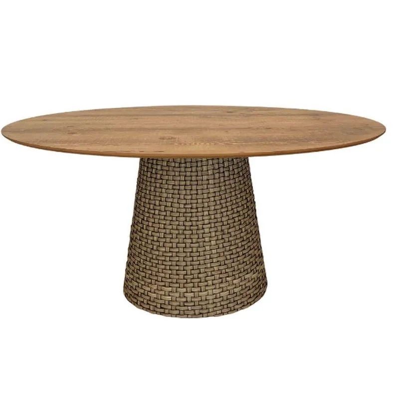 Mesa De Jantar Cone Oval 160x90 Cm Tampo Antíqua Base Fibra Sintética Cor Marrom