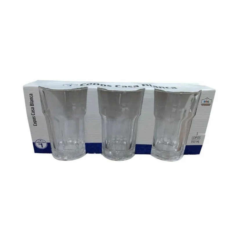 Kit 3 Copo De Vidro 350ml Para Bebidas Design Anatômico Empilhável Para Cozinha Casablanca