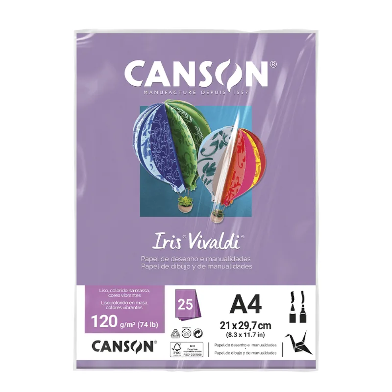 PAPEL IRIS VIVALDI 120G A4 25FL LILAS 66661545