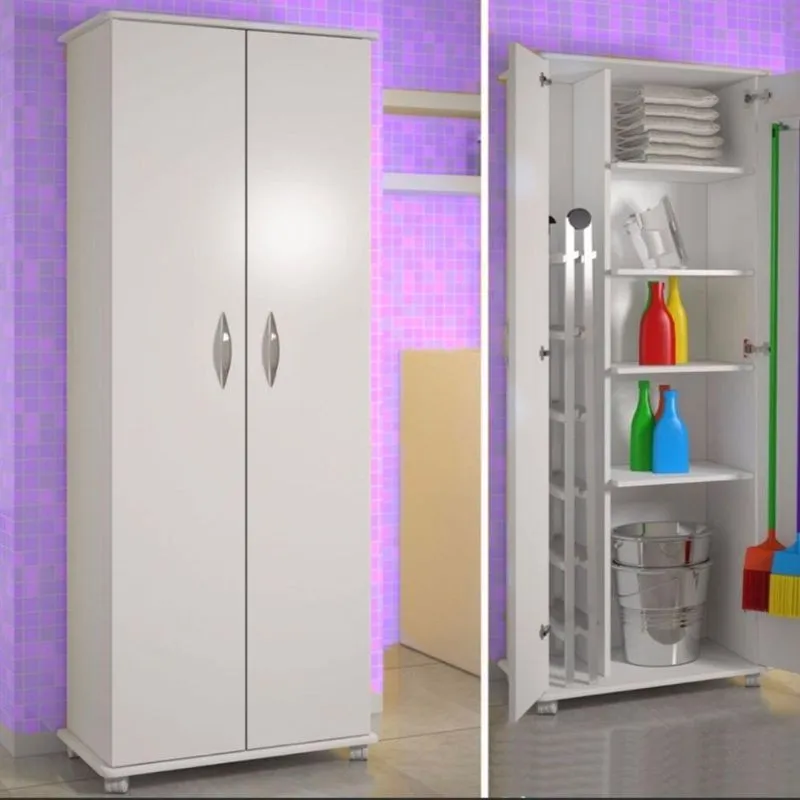Armário Multiuso Super Branco 2 Portas Alto Com 4 Rodinhas
