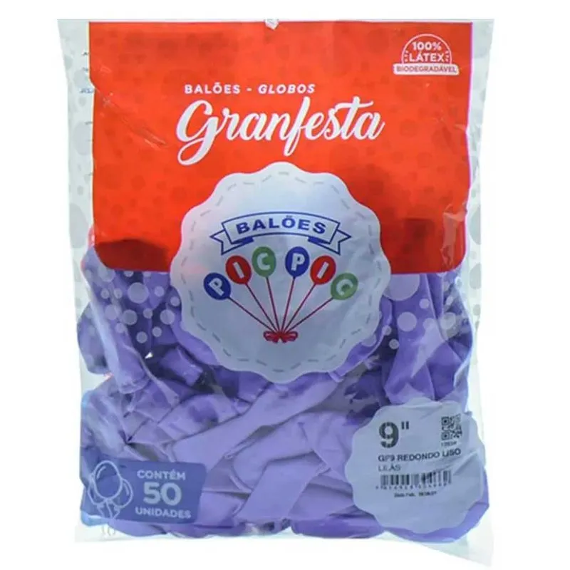 Balão GranFesta Redondo Tamanho 9 Violeta c/50 - Pic Pic