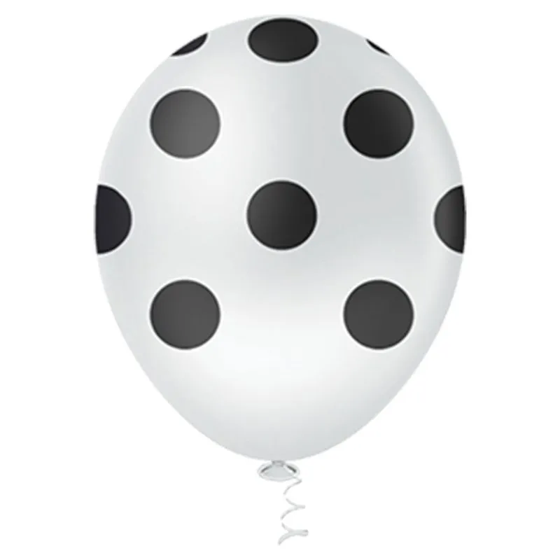Bexiga Fantasia Bolinha 10 Branco com Preto Pic Pic 25 Unidades