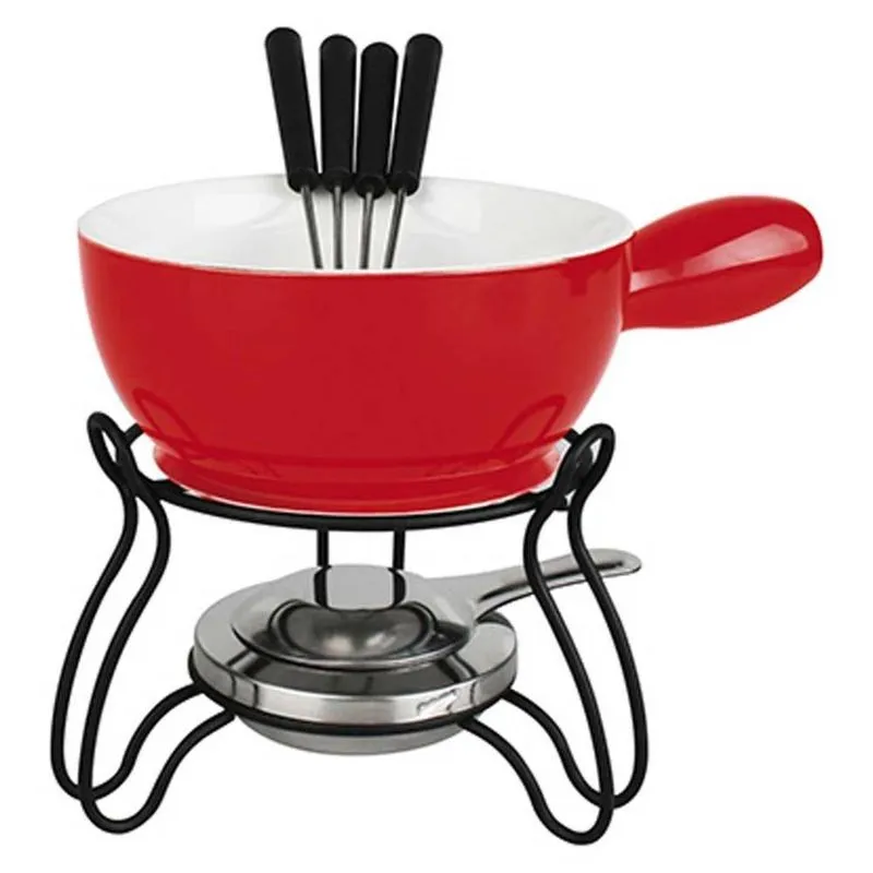 Conjunto De Fondue Lausanne Cerâmica Para 4 Pessoas Vermelho