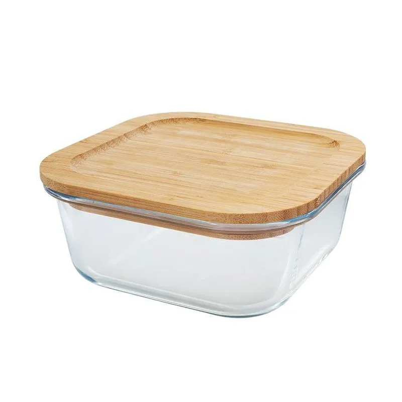 Jogo 2 Potes Vidro Hermético Tampa Bambu 800ml Empilhável