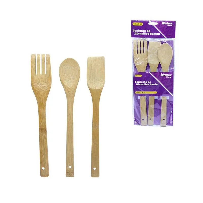 Utensilios De Bambu 3 Peças Western Home