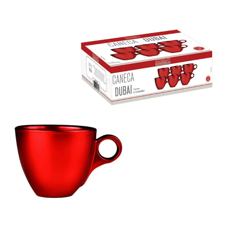 Caneca Dubai 170Ml Vermelho Jogo 6 Peças Hauskraft