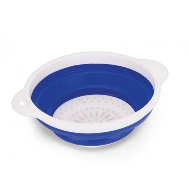 ESCORREDOR DE MACARRAO, MASSAS, VERDURAS, LEGUMES E ALIMENTOS EM SILICONE RETRATIL 24CM REDONDO