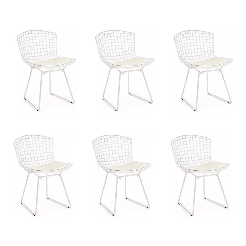 Kit 6 Cadeiras Bertoia Branca Com Assento Branco