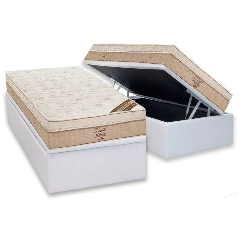 Conjunto Box Baú Solteiro: Colchão Molas Ortobom Nanolastic Elegant + Base CRC Courano White (88x188)