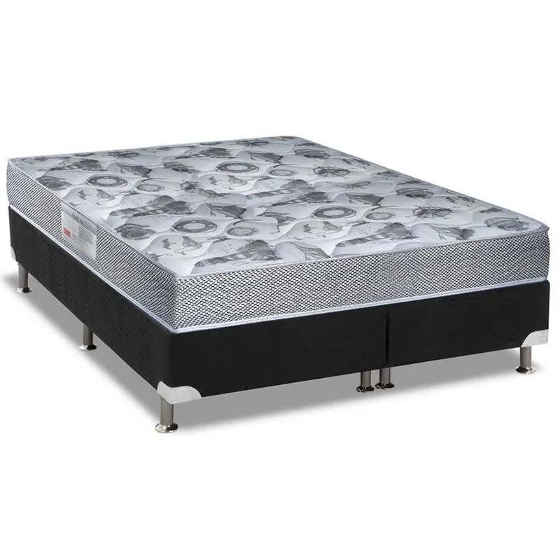 Cama Box Queen: Colchão Anatômico Ortobom D28/EP Fort Tech iso 60 + Base crc Suede Black(158x198)