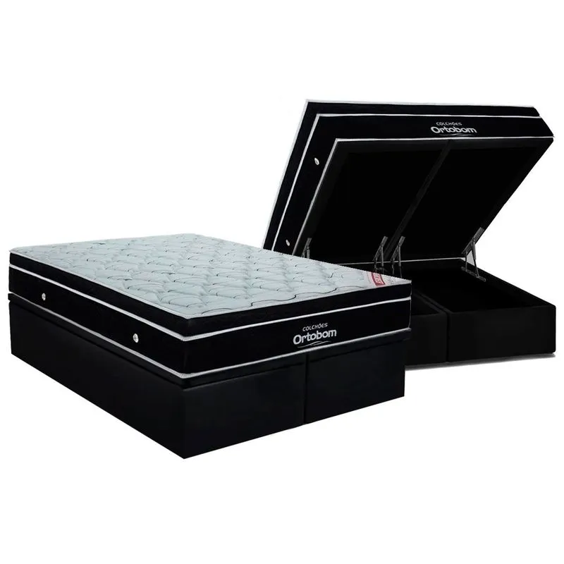 Cama Box Baú CRC Queen +Colchão Molas Super Pocket Elegant Ortobom 158