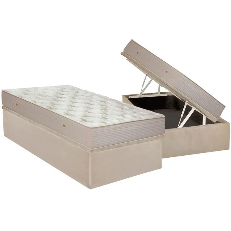 Cama Box Baú Solteiro: Colchão Molas SuperPocket Ensacadas Ortobom Hotelaria Nanolastic Orthotel SuperLuxo + Base crc Suede Clean (88x188)