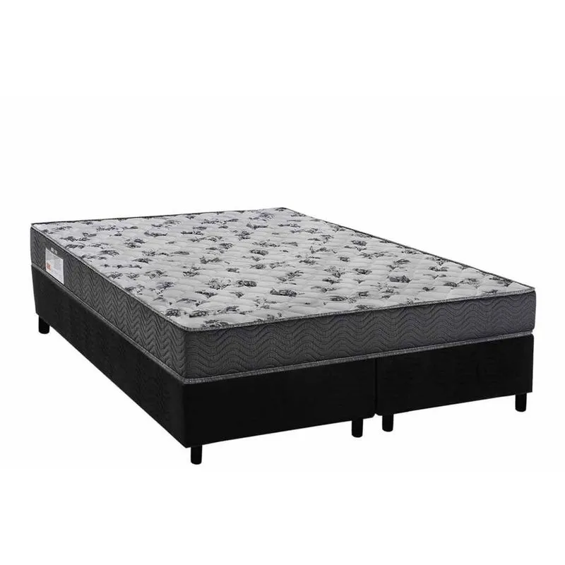 Cama Box Queen: Colchão Espuma D33 Ortobom Anatômico iso 100 Ultra Firme + Base crc Suede Black (158x198)