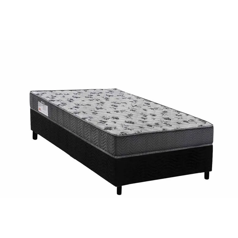 Conjunto Box Solteiro: Colchão Anatômico Ortobom D33 iso 100 Ultra Firme + Base crc Suede Black (88x188)