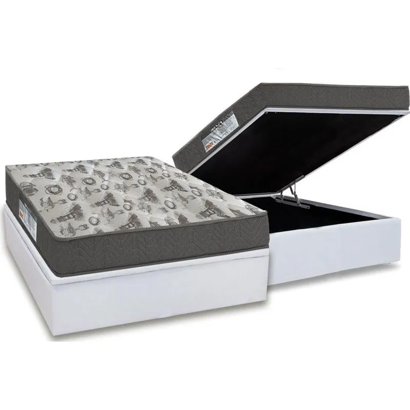 Cama Box Baú Casal: Colchão Anatômico Ortobom D33 iso 100 Ultra Firme + Base crc Courano White (138x188)
