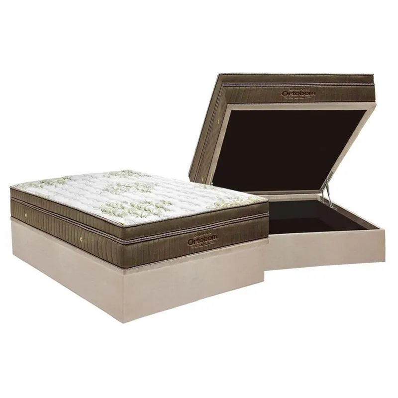 Cama Box Baú Casal: Colchão Molas Ensacadas Ortobom SuperPocket Gold Ultra Gel + Base crc Suede Clean(138x188)