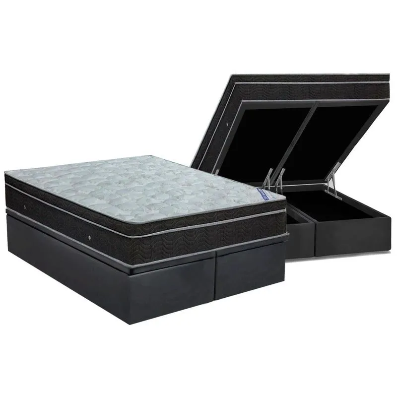 Conjunto Box Baú Queen: Colchão Molas Ortobom Nanolastic Light + Base CRC Suede Gray (158x198)